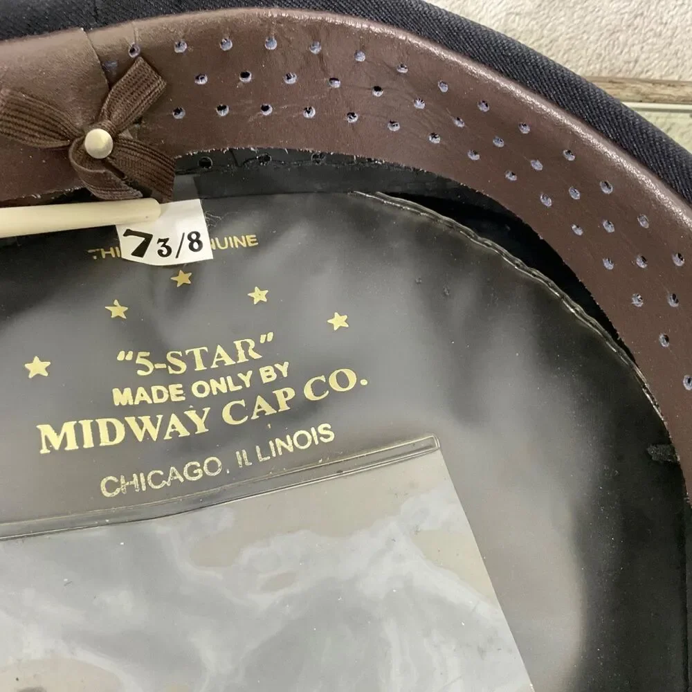 5 Star Police Hat Midway Cap Co. Black Strap Silver P Button size 7 3/8